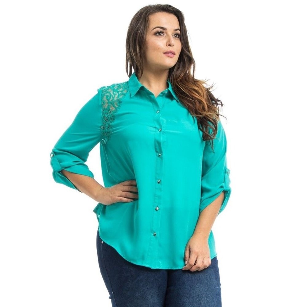 Roman Ladies Button Shirt Sea Green Plus Size 2X  **NEW WITH TAGS**